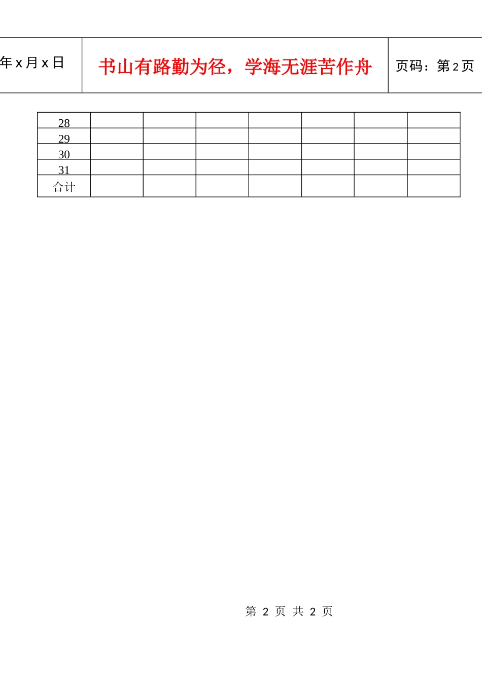 餐饮部营业收入统计表_第2页