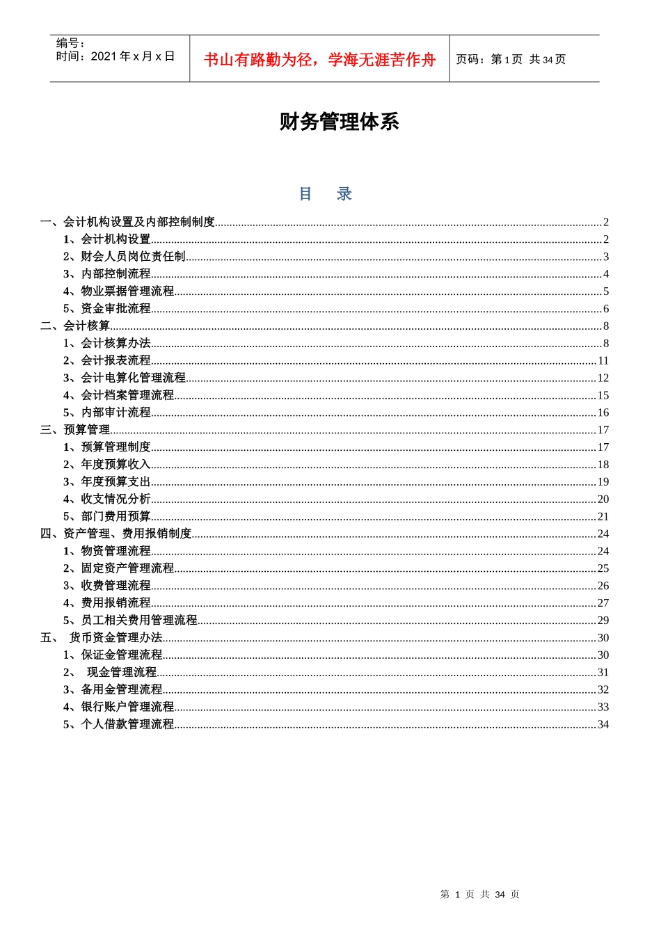 财务会计机构设置管理及财务知识分析体系_第1页