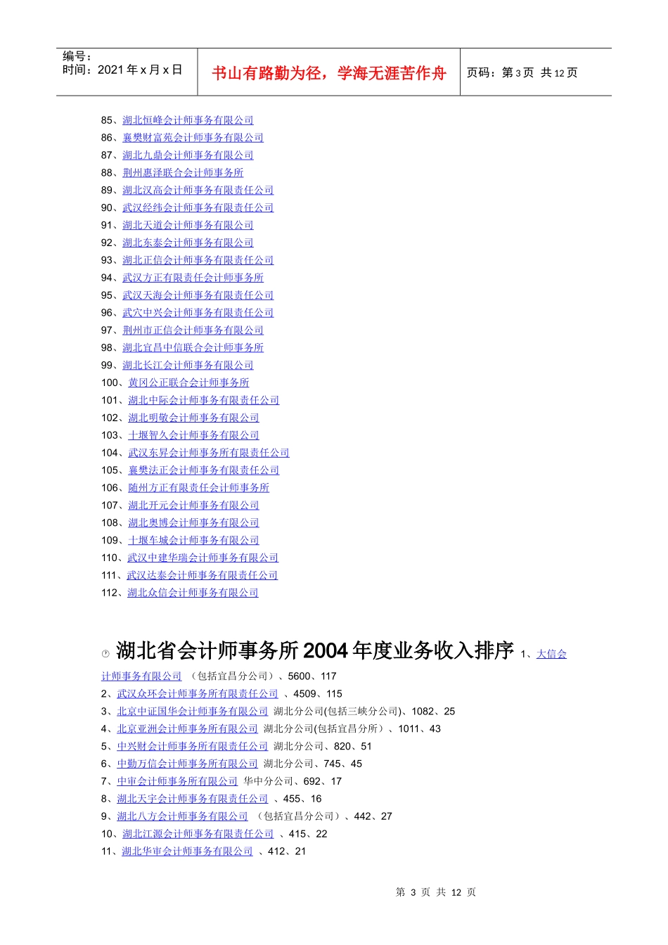 湖北省会计师事务所业务收入排行_第3页