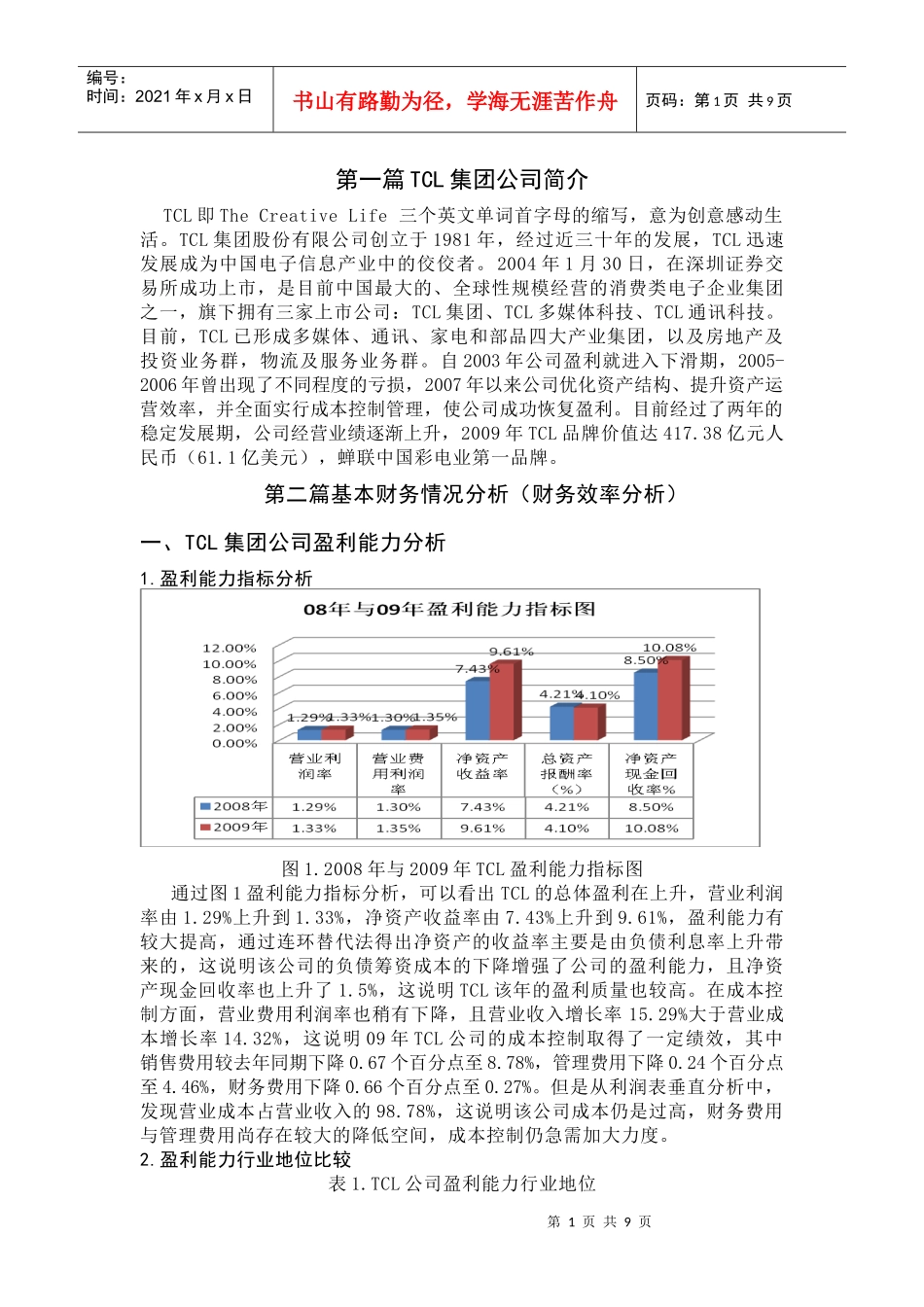 TCL集团公司财务分析报告_第1页
