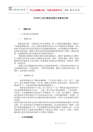 神火股份有限公司财务分析