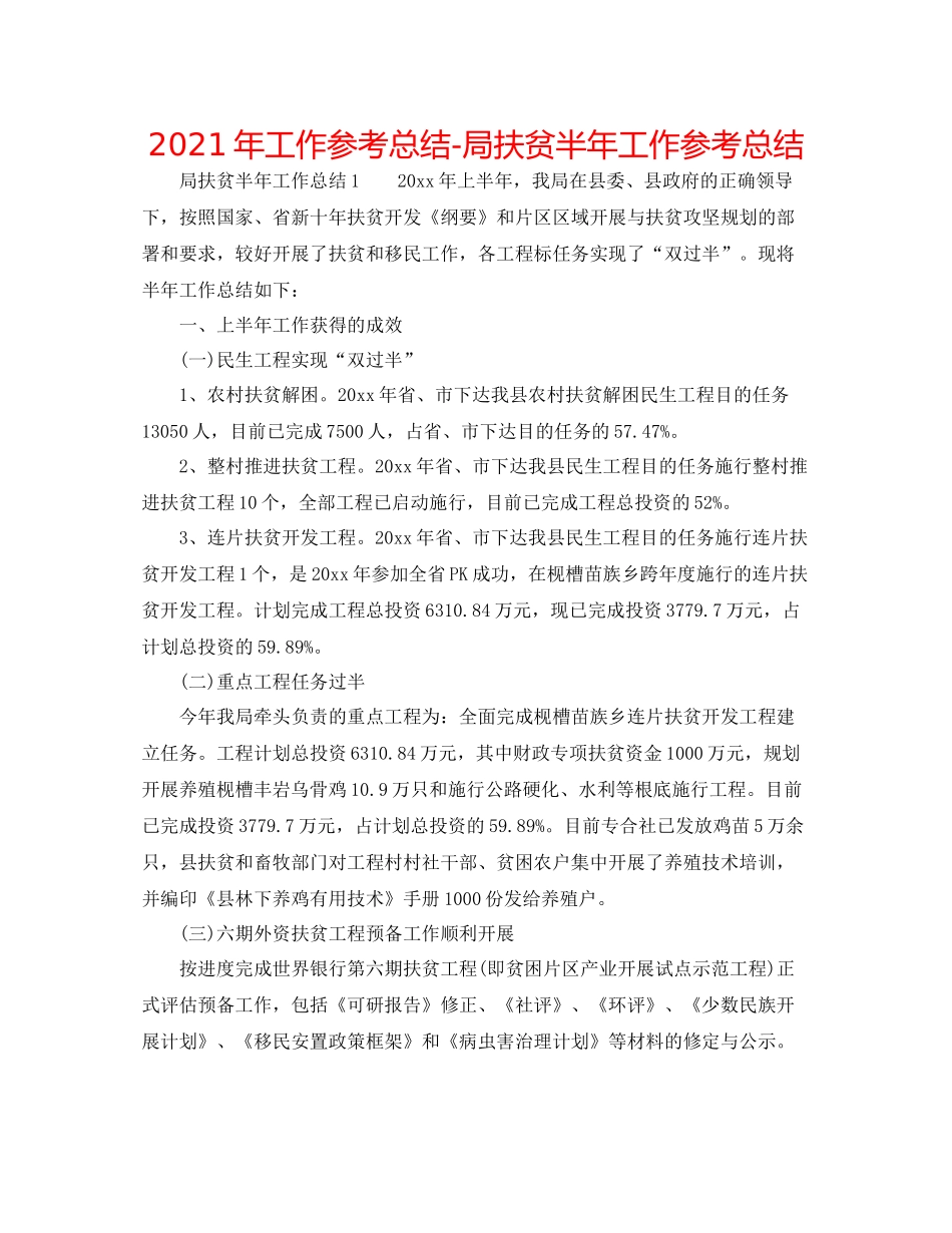 2021年工作参考总结局扶贫半年工作参考总结_第1页