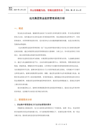 远光集团资金监控管理系统介绍