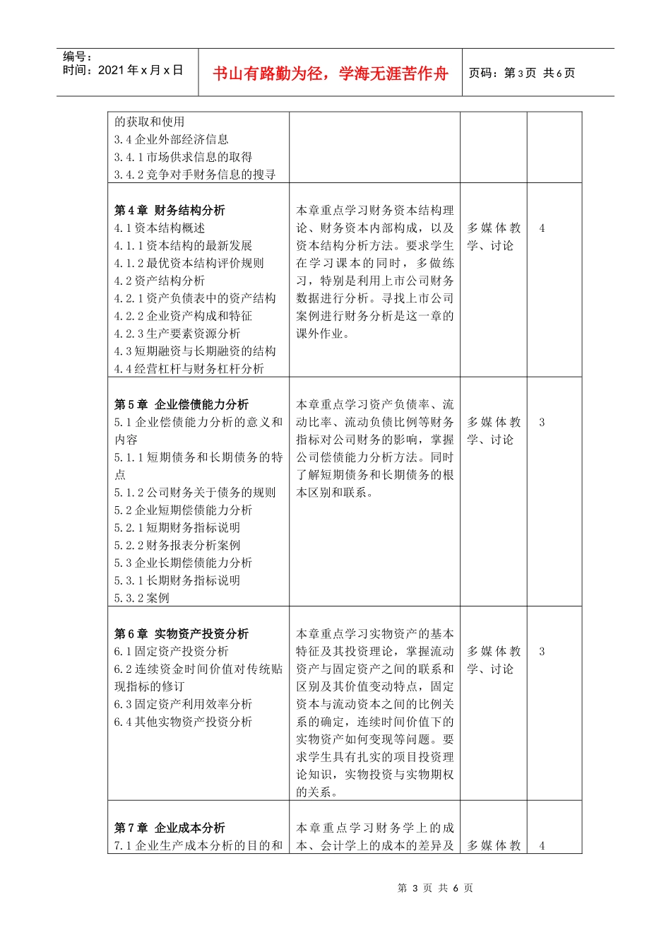 财务分析课程教学大纲_第3页