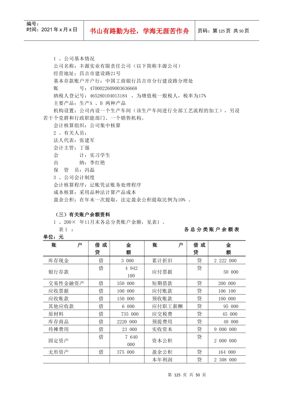 会计实习资料-丰源实业有限责任公司(DOC 41页)_第1页