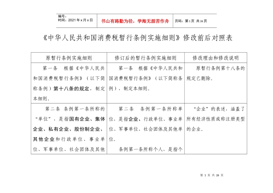 消费税暂行条例实施细则修改前后对照表_第1页