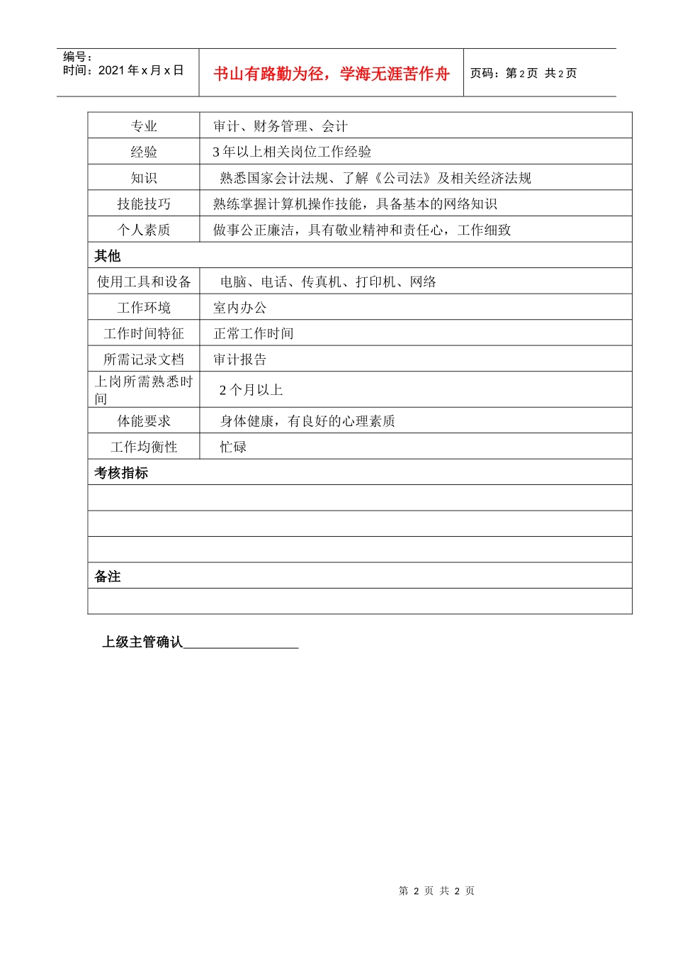 某汽车集团审计部审计员岗位说明书_第2页