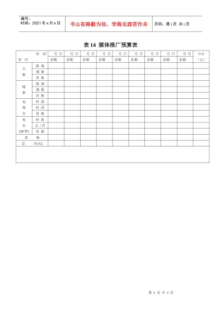 表14  媒体推广预算表