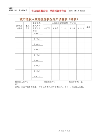 城市低收入家庭住房状况分户调查表