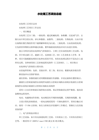 水处理工艺项目总结