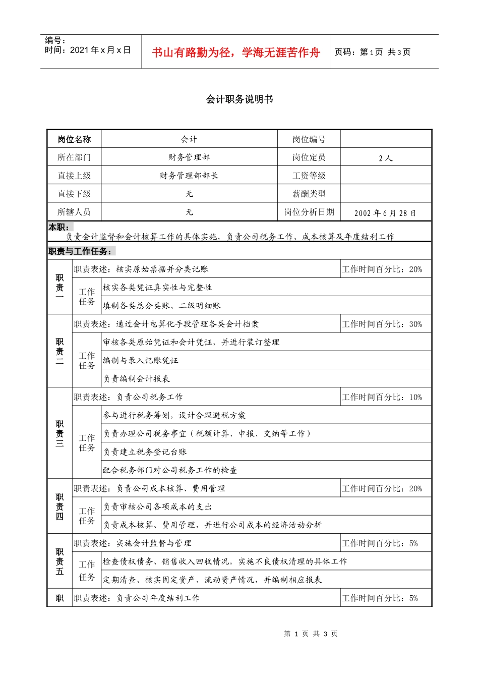 某集团亚太区会计职务说明书_第1页
