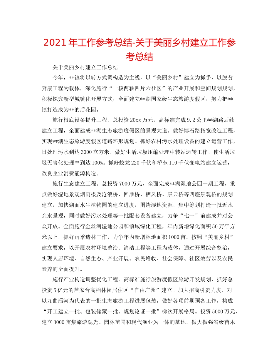 2021年工作参考总结关于美丽乡村建设工作参考总结_第1页