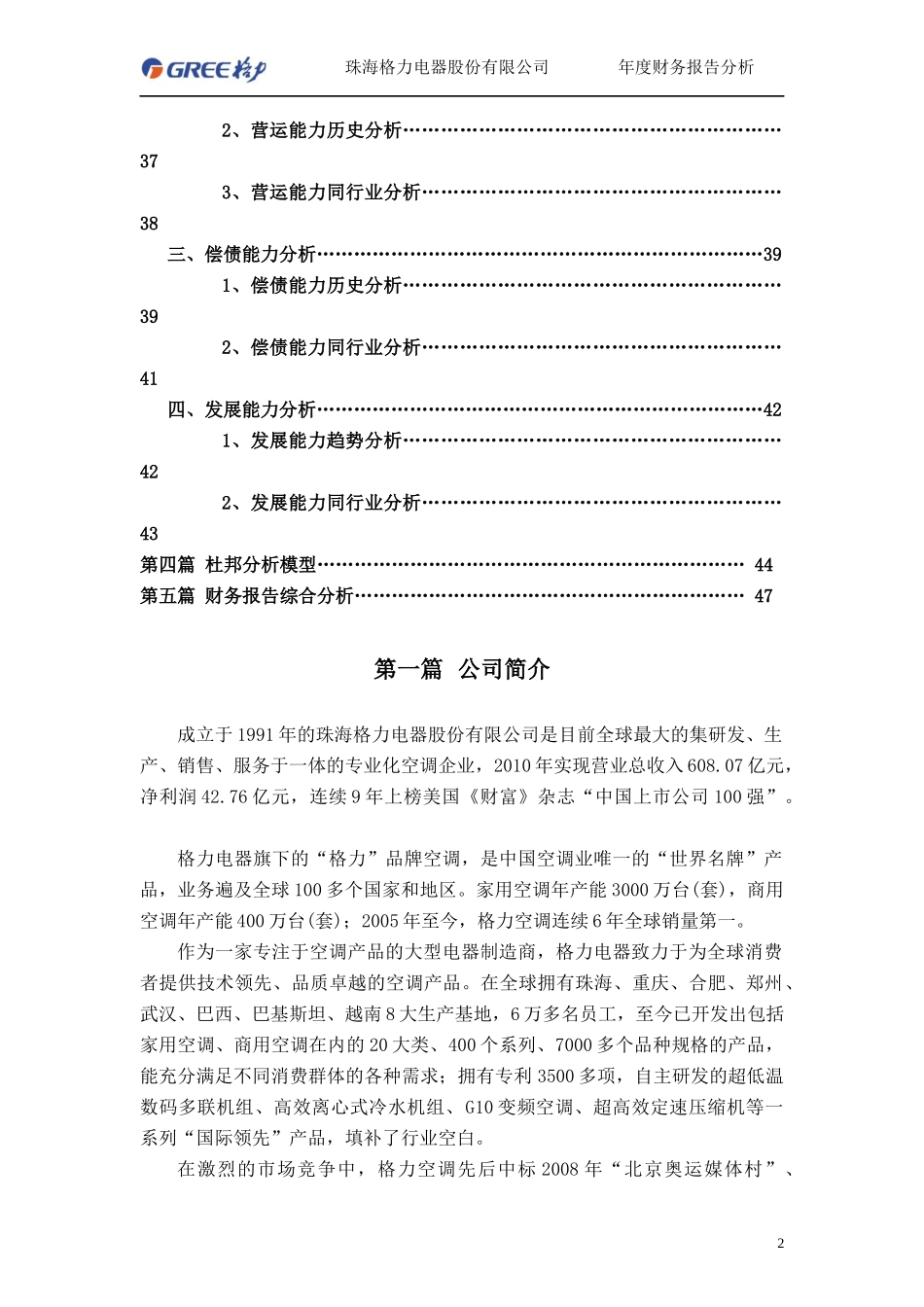 格力电器财务分析报告模板_第2页