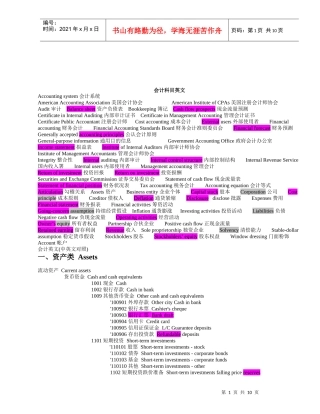 会计英语专用词汇与术语