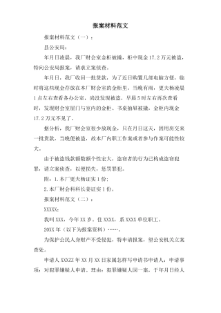 报案材料范文