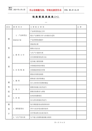 【财务表格】销售管理调查表（一）