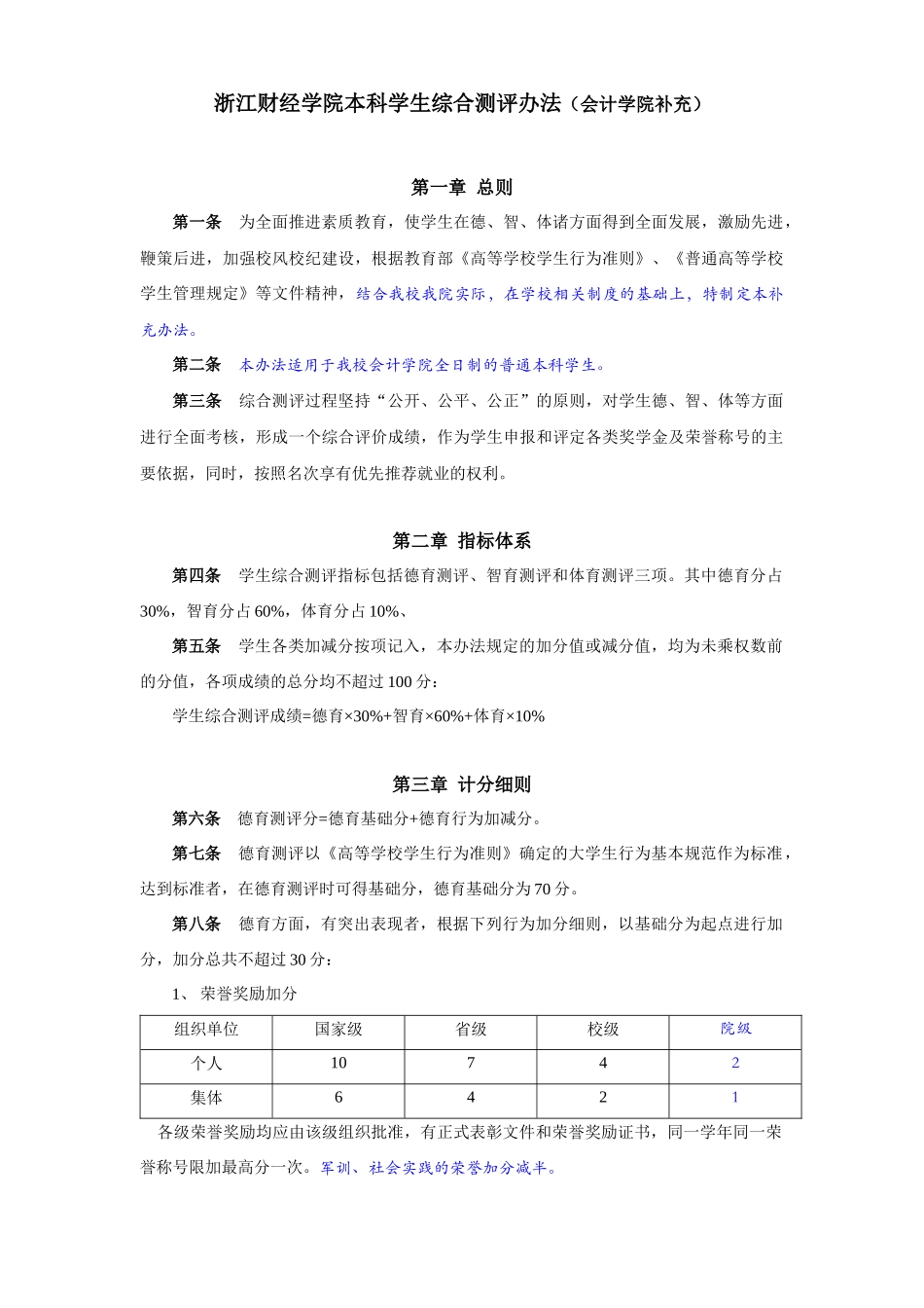 浙江财经学院本科学生综合测评办法(会计学院补充)_第1页