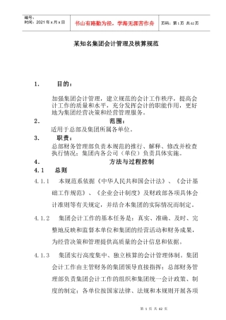 某知名集团会计管理与核算规范