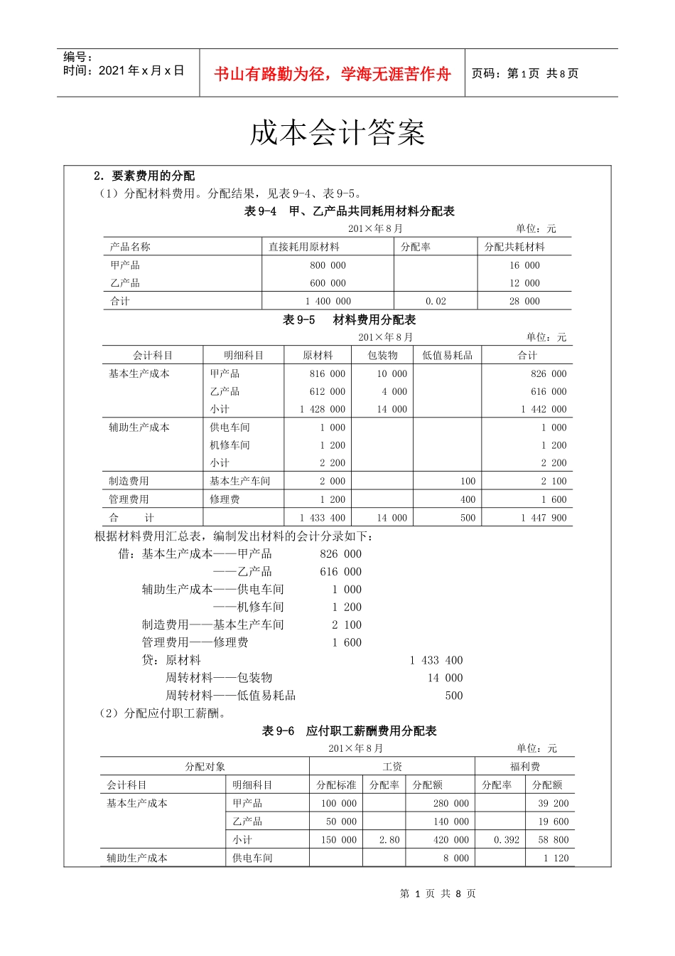 成本会计答案_第1页
