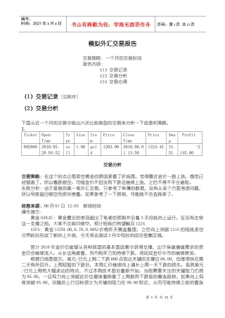 模拟外汇交易报告