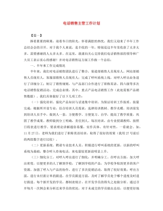 电话销售主管工作计划 