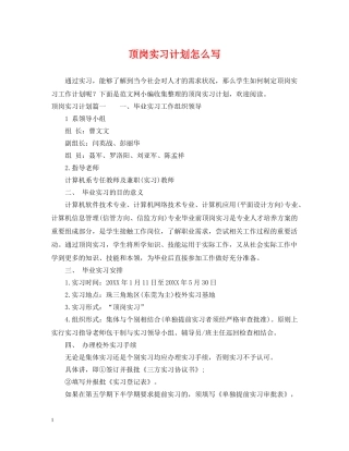 顶岗实习计划怎么写2 