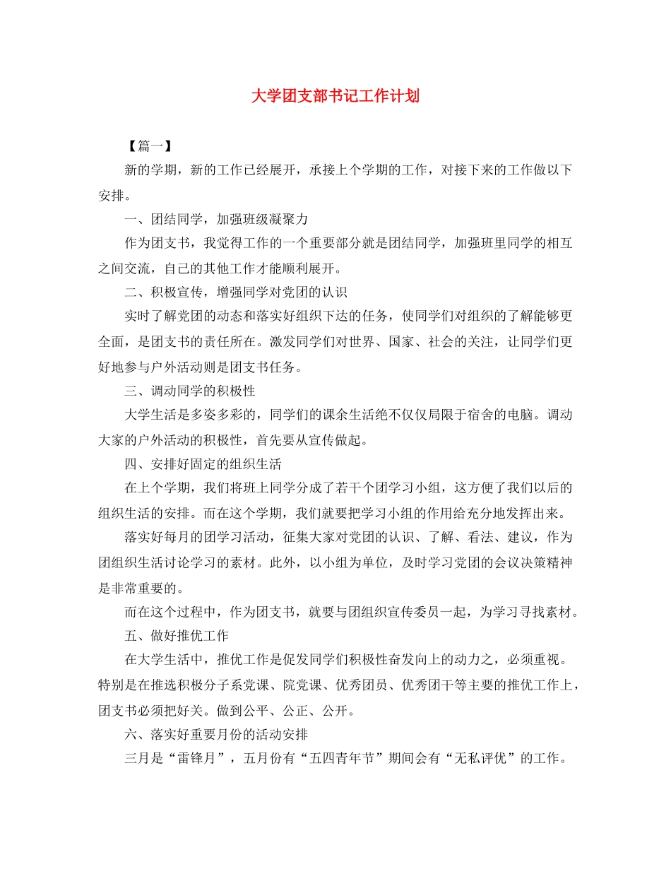大学团支部书记工作计划 _第1页