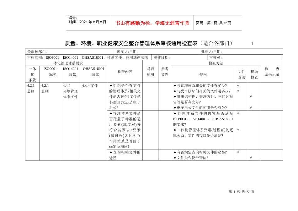 三标_体化管理体系内审表_第1页