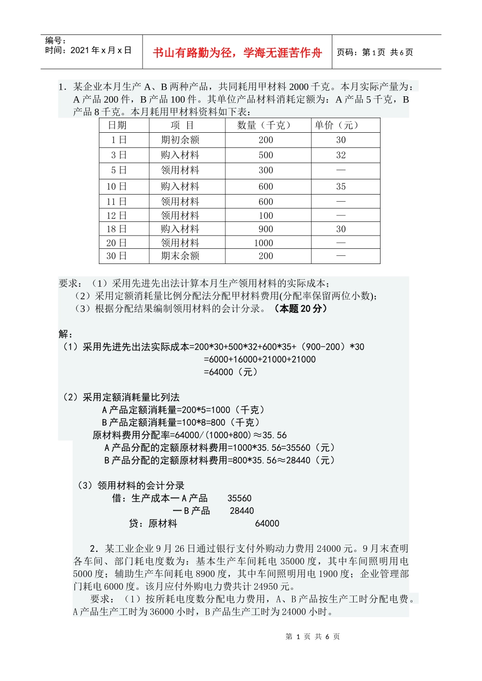 财务会计与成本管理测评分析_第1页