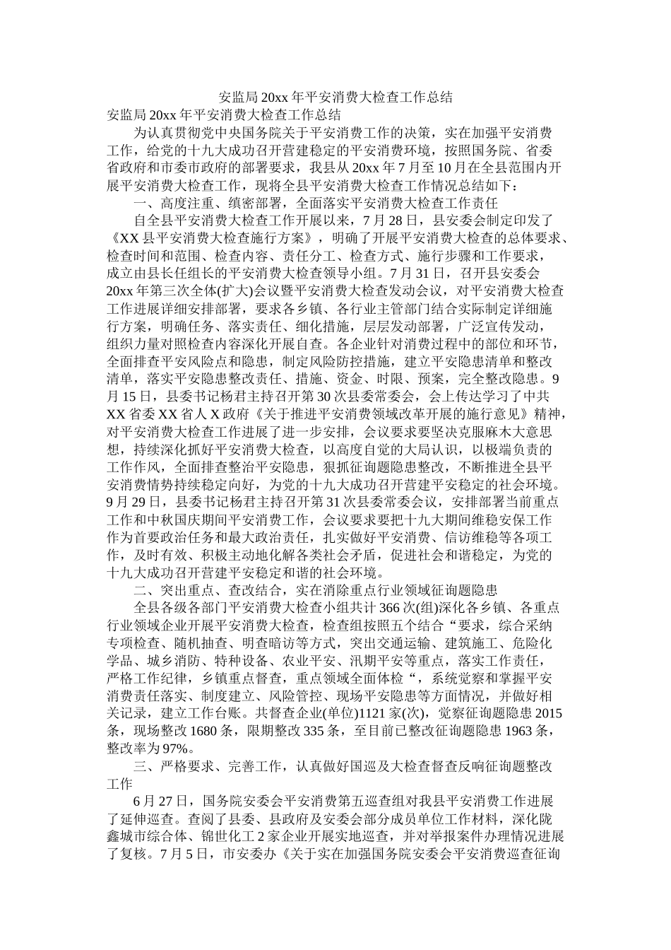 安监局20年安全生产大检查工作总结_第1页