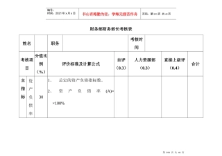 亚华乳业-财务部考核表