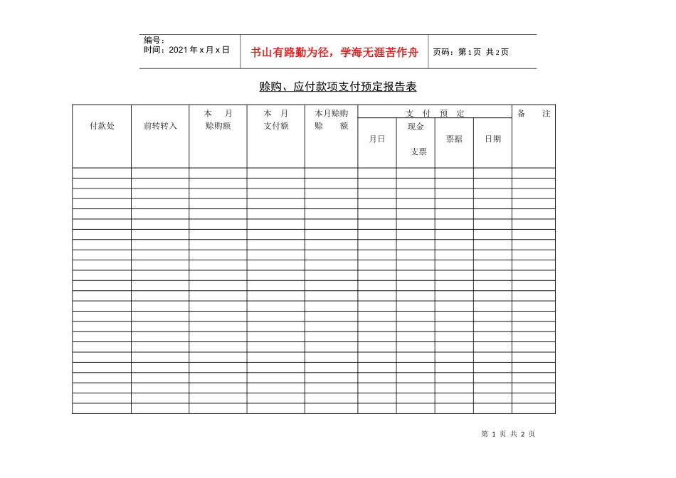 赊购、应付款项支付预定报告表_第1页
