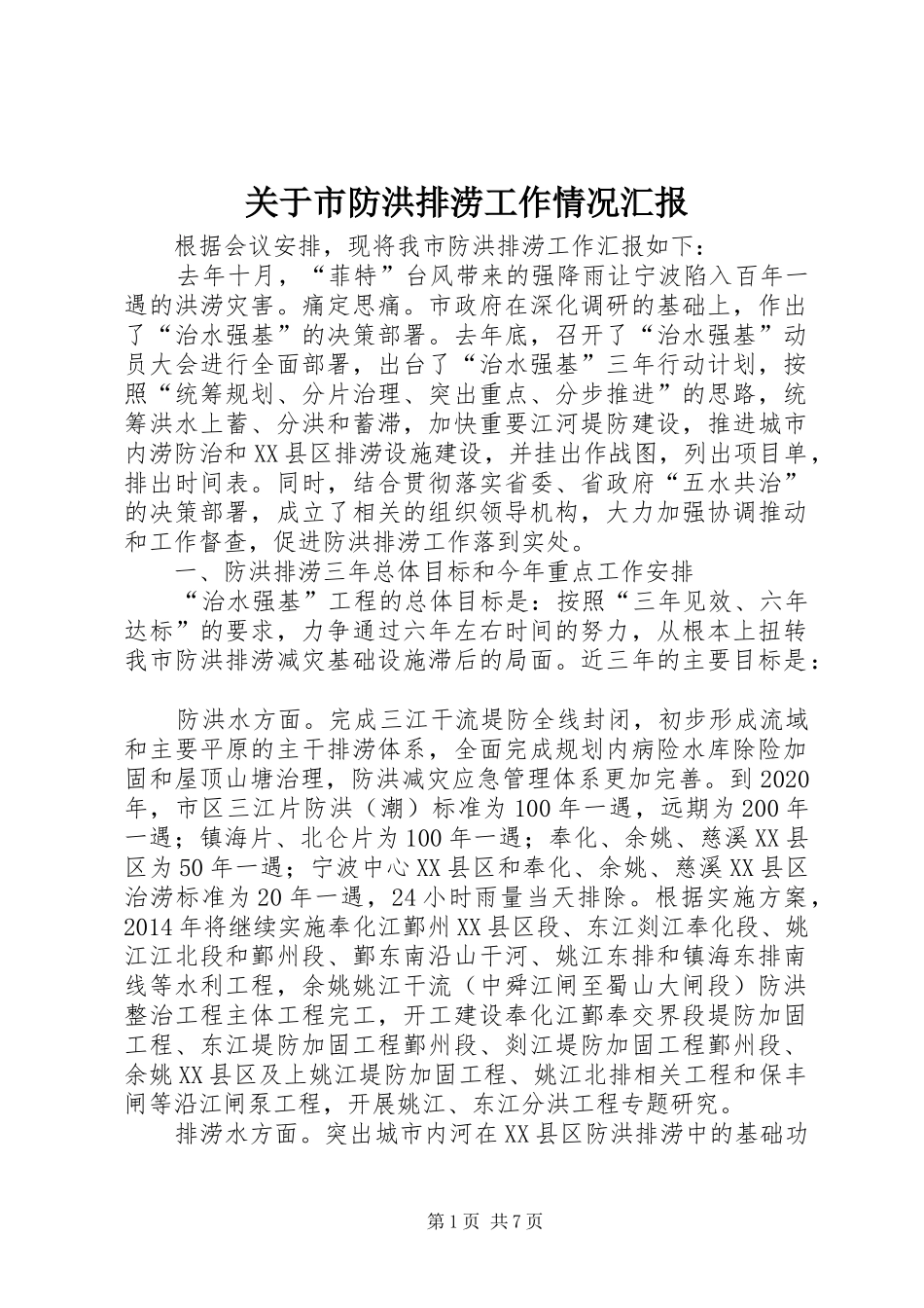 关于市防洪排涝工作情况汇报_第1页