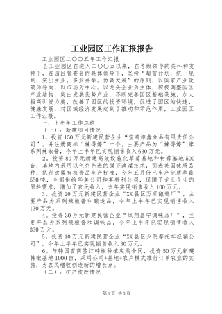 工业园区工作汇报报告