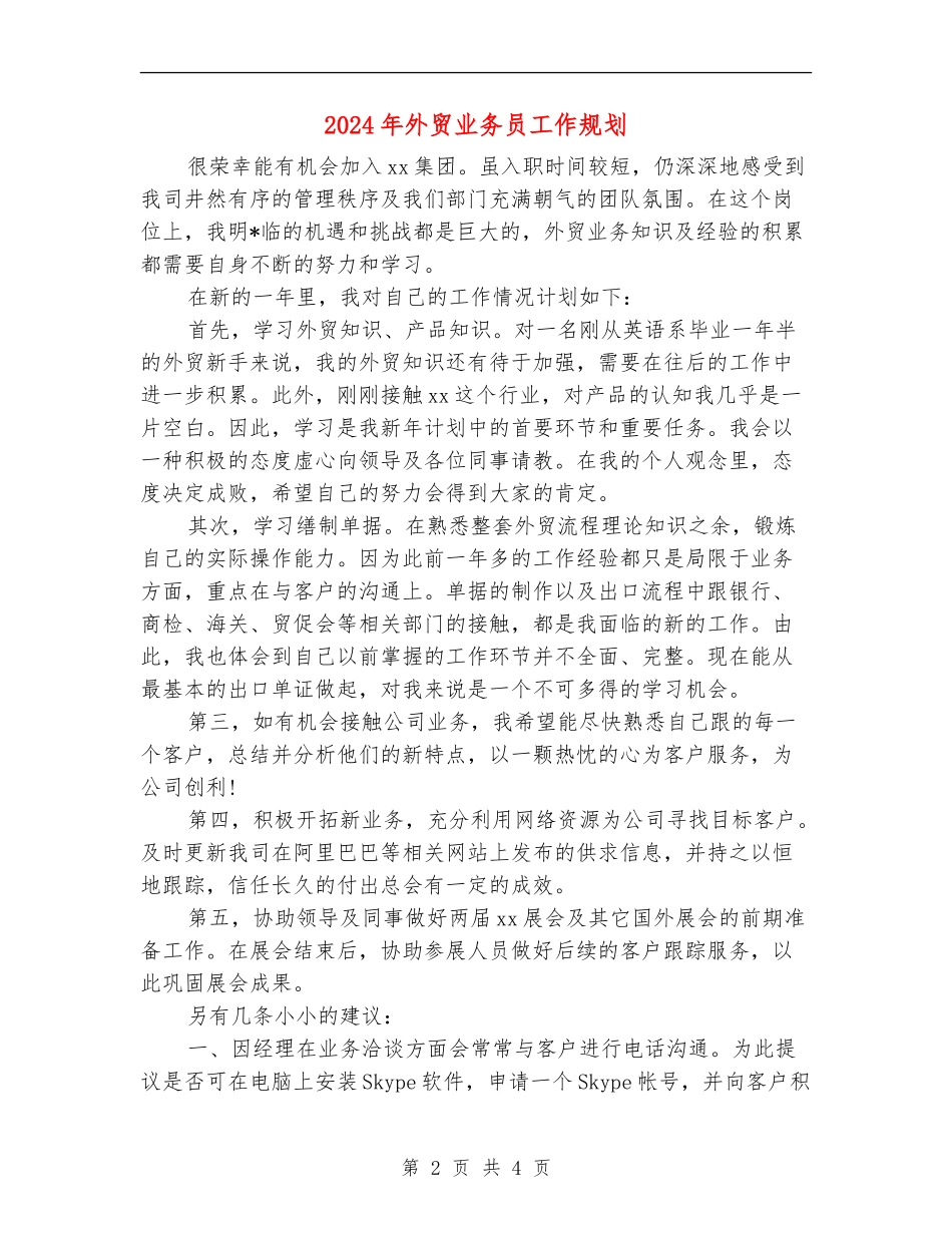 2024年外贸业务员工作规划_第2页