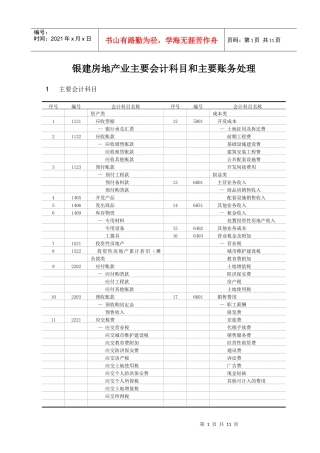 银建房地产业主要会计科目和主要账务处理