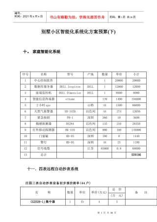 别墅小区智能化系统方案与预算(二)