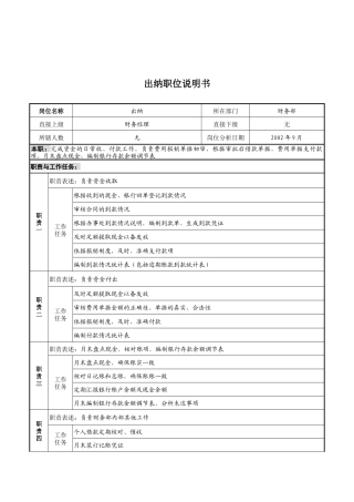 山谷蓝&泰科曼贸易公司财务部出纳职位说明书
