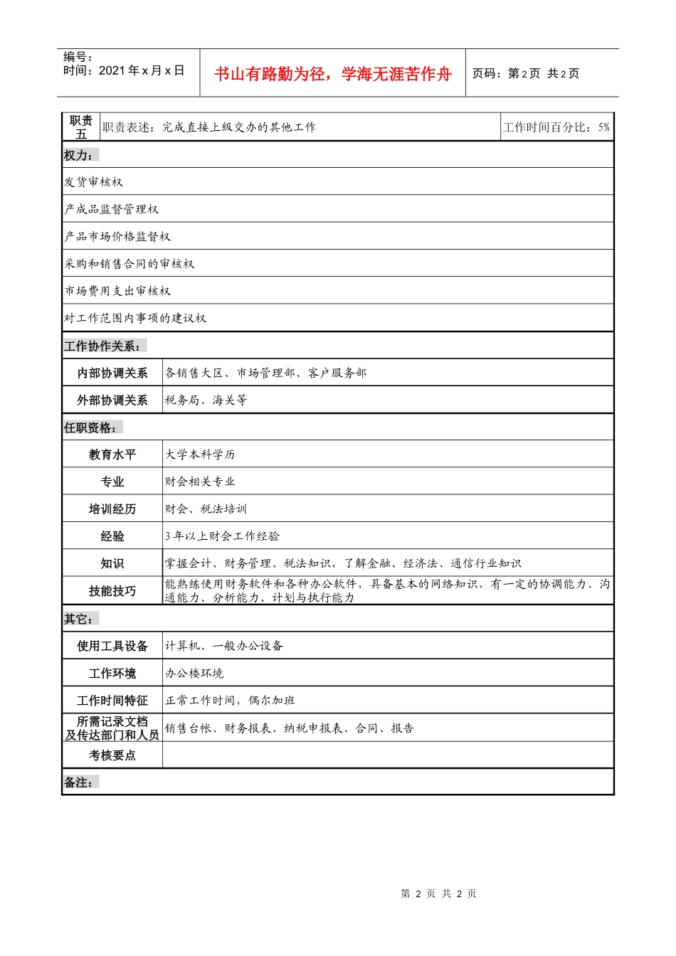 天线技术企业销售会计岗职务说明书_第2页