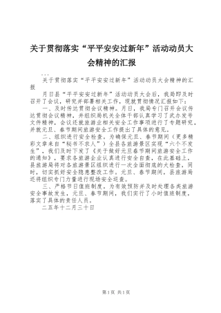 关于贯彻落实“平平安安过新年”活动动员大会精神的汇报
