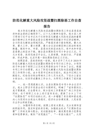 防范化解重大风险攻坚战暨扫黑除恶工作自查报告