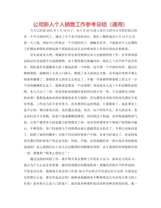 公司新人个人销售工作参考总结（通用）