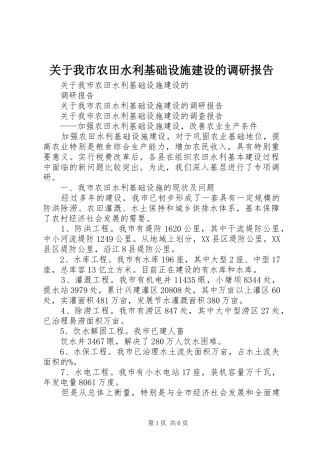 关于我市农田水利基础设施建设的调研报告