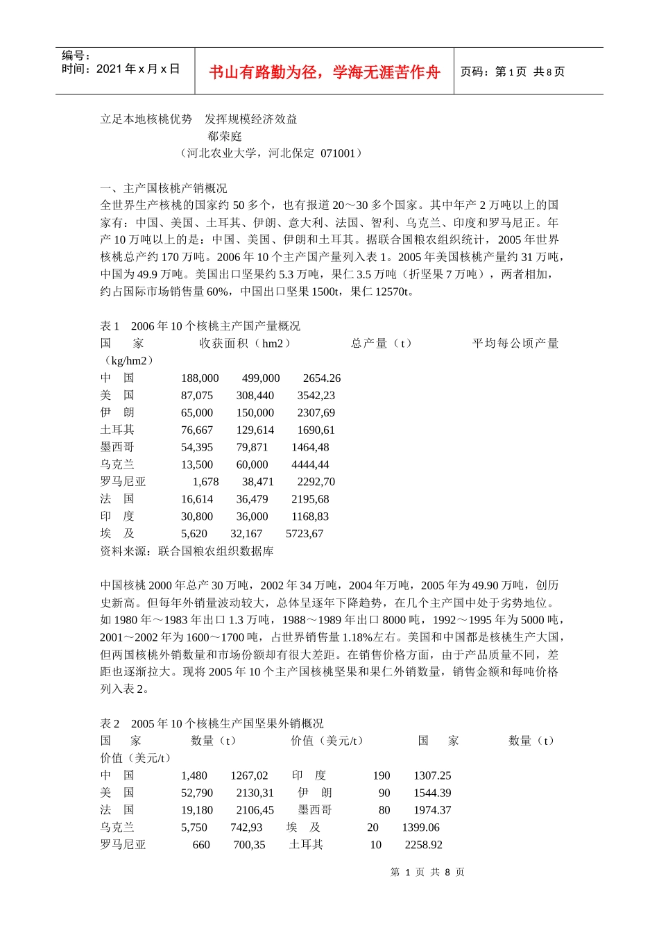 立足本地核桃优势 发挥规模经济效益_第1页