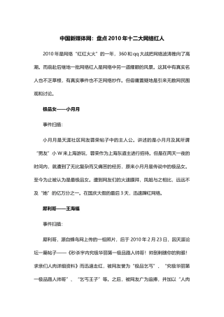 中国新媒体网：盘点XXXX年十二大网络红人