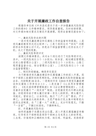 关于开展廉政工作自查报告