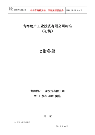 某物产工业投资管理及财务知识分析标准