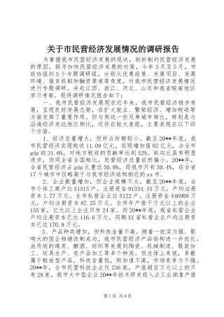 关于市民营经济发展情况的调研报告