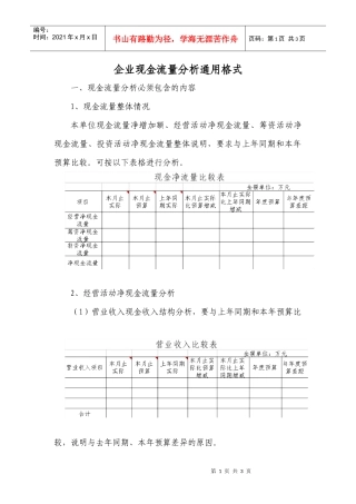 企业现金流量分析通用格式