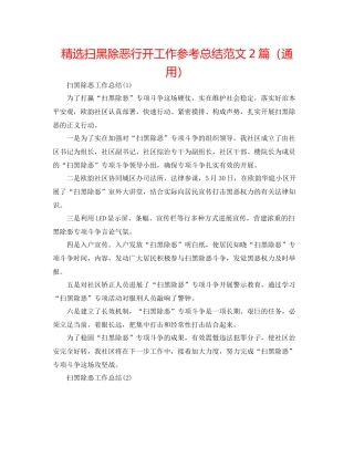 精选扫黑除恶行动工作参考总结范文2篇（通用）